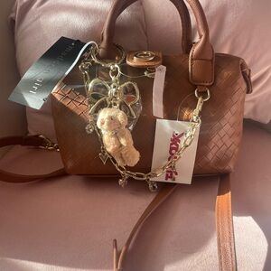 Steve Madden Brown Woven Mini Satchel with Gold Hardware